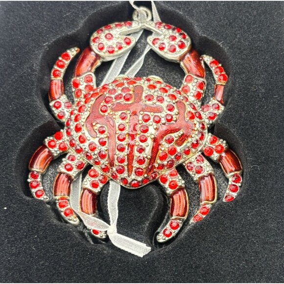 Dillards Handcrafted Pewter Crab Christmas Tree Ornament Red and Silver Tone - Picture 8 of 9